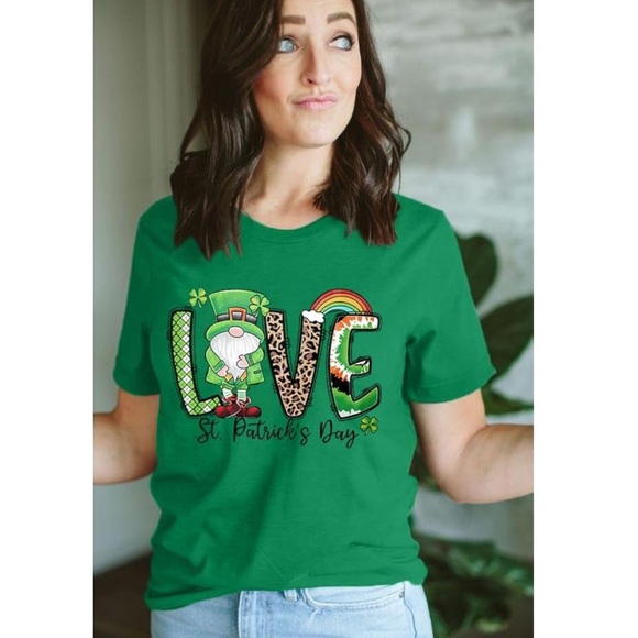 Women’s St. Patricks Day Green Cute Shamrock Gnomes Short Sleeve Shirt/T-Shirt☘️ - Picture 4 of 5